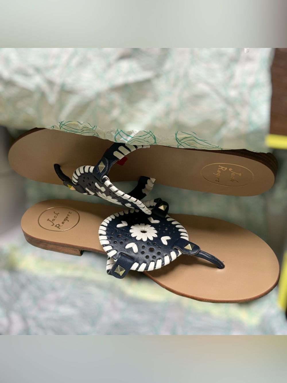JACK ROGERS Georgia Sandal Navy and White Daisy Thong Sandals Size 9.5 Women - Picture 8 of 11